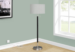 Monarch Specialties Lighting, 60"H, Floor Lamp, Nickel Metal, Grey Shade, Contemporary Black,Grey,Silver, Grey,Silver Metal,Polyester I 9748