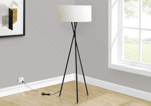 Monarch Specialties Lighting, 62"H, Floor Lamp, Black Metal, Ivory / Cream Shade, Contemporary Black,Ivory, Ivory Metal,Polyester I 9756