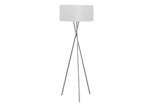 Monarch Specialties Lighting, 62"H, Floor Lamp, Nickel Metal, Grey Shade, Contemporary Silver,Grey, Grey Metal,Linen,Polyester I 9757