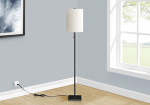 Monarch Specialties Lighting, 62"H, Floor Lamp, Black Metal, Ivory / Cream Shade, Contemporary Black,Ivory, Ivory Metal,Polyester I 9758