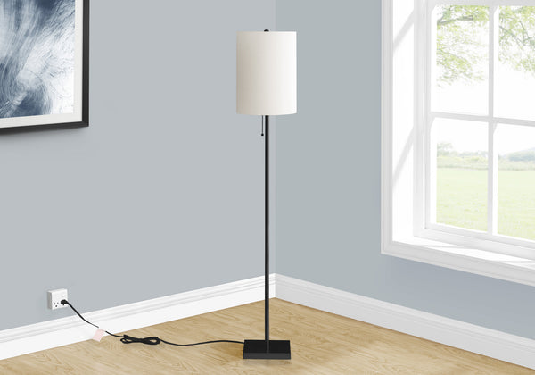 Monarch Specialties Lighting, 62"H, Floor Lamp, Black Metal, Ivory / Cream Shade, Contemporary Black,Ivory, Ivory Metal,Polyester I 9758