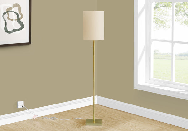Monarch Specialties Lighting, 62"H, Floor Lamp, Brass Metal, Ivory / Cream Shade, Contemporary Gold,Ivory, Ivory Metal,Linen,Polyester I 9759