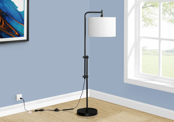Monarch Specialties Lighting, 63"H, Floor Lamp, Black Metal, Ivory / Cream Shade, Contemporary Black,Ivory, Ivory Metal,Polyester I 9760