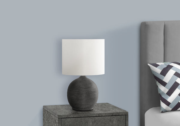 Monarch Specialties Lighting, 16"H, Table Lamp, Black Resin, Ivory / Cream Shade, Contemporary Black,Ivory, Ivory Polyresin,Metal,Polyester I 9764