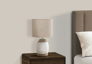 Monarch Specialties Lighting, 16"H, Table Lamp, Cream Resin, Beige Shade, Contemporary Cream,Beige, Beige Polyresin,Linen,Metal,Polyester I 9765