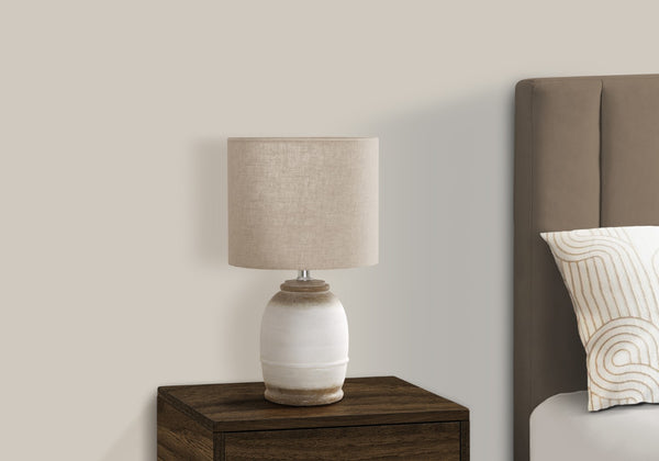 Monarch Specialties Lighting, 16"H, Table Lamp, Cream Resin, Beige Shade, Contemporary Cream,Beige, Beige Polyresin,Linen,Metal,Polyester I 9765