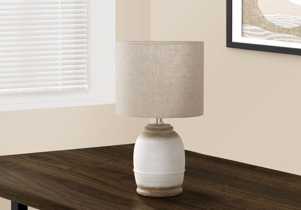 Monarch Specialties Lighting, 16"H, Table Lamp, Cream Resin, Beige Shade, Contemporary Cream,Beige, Beige Polyresin,Linen,Metal,Polyester I 9765