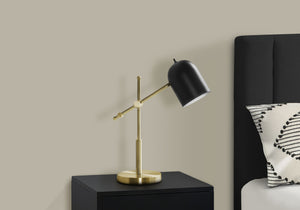 Monarch Specialties Lighting, 18"H, Table Lamp, Brass Metal, Black Shade, Contemporary Gold,Black, Black Metal I 9766