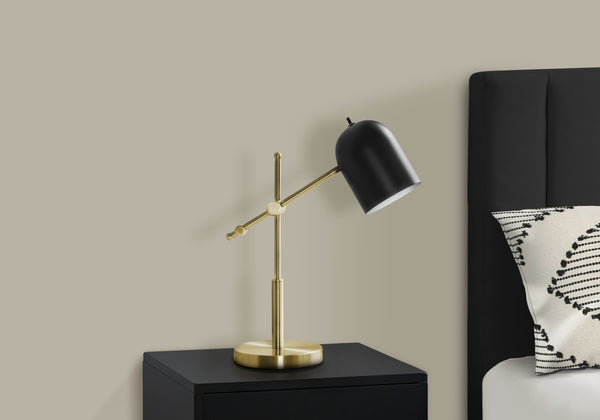 Monarch Specialties Lighting, 18"H, Table Lamp, Brass Metal, Black Shade, Contemporary Gold,Black, Black Metal I 9766
