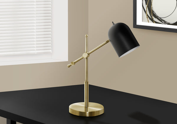 Monarch Specialties Lighting, 18"H, Table Lamp, Brass Metal, Black Shade, Contemporary Gold,Black, Black Metal I 9766