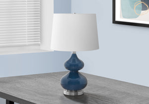 Monarch Specialties Lighting, 24"H, Table Lamp, Blue Glass, Ivory / Cream Shade, Contemporary Blue,Ivory, Ivory Glass,Metal,Polyester I 9767