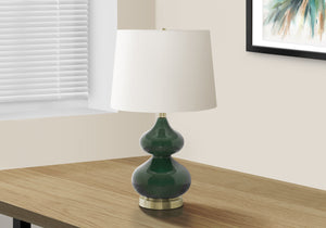 Monarch Specialties Lighting, 24"H, Table Lamp, Green Glass, Ivory / Cream Shade, Contemporary Green,Ivory, Ivory Glass,Metal,Polyester I 9768