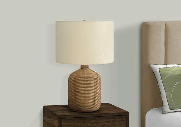 Monarch Specialties Lighting, 23"H, Table Lamp, Brown Rattan, Beige Shade, Modern Brown,Ivory, Ivory Rattan,Metal I 9769