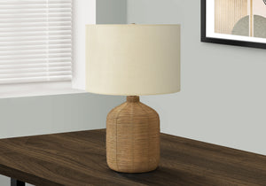 Monarch Specialties Lighting, 23"H, Table Lamp, Brown Rattan, Beige Shade, Modern Brown,Ivory, Ivory Rattan,Metal I 9769