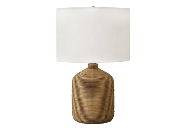 Monarch Specialties Lighting, 23"H, Table Lamp, Brown Rattan, Beige Shade, Modern Brown,Ivory, Ivory Rattan,Metal I 9769