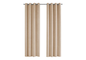 Monarch Specialties Curtain Panel, 2pcs Set, 54"W X 84"L, Room Darkening, Grommet, Living Room, Bedroom, Kitchen, Beige Micro Suede, Contemporary, Modern Brown Polyester I 9800