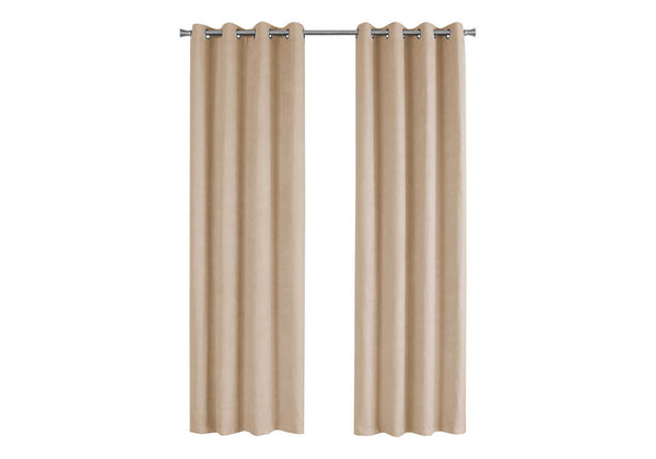 Monarch Specialties Curtain Panel, 2pcs Set, 54"W X 84"L, Room Darkening, Grommet, Living Room, Bedroom, Kitchen, Beige Micro Suede, Contemporary, Modern Brown Polyester I 9800