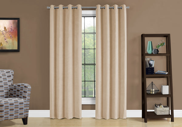 Monarch Specialties Curtain Panel, 2pcs Set, 54"W X 95"L, Room Darkening, Grommet, Living Room, Bedroom, Kitchen, Beige Micro Suede, Contemporary, Modern Brown Polyester I 9801