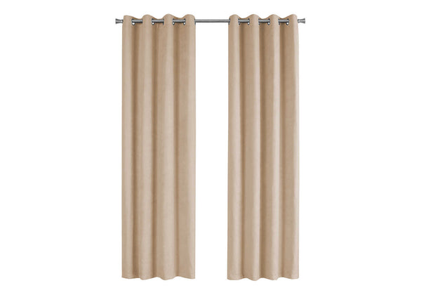Monarch Specialties Curtain Panel, 2pcs Set, 54"W X 95"L, Room Darkening, Grommet, Living Room, Bedroom, Kitchen, Beige Micro Suede, Contemporary, Modern Brown Polyester I 9801