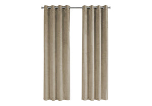 Monarch Specialties Curtain Panel, 2pcs Set, 54"W X 84"L, Room Darkening, Grommet, Living Room, Bedroom, Kitchen, Beige Velvet, Contemporary, Modern Cream Polyester I 9820