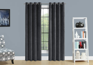 Monarch Specialties Curtain Panel, 2pcs Set, 54"W X 84"L, Room Darkening, Grommet, Living Room, Bedroom, Kitchen, Grey Velvet, Contemporary, Modern Grey Polyester I 9823