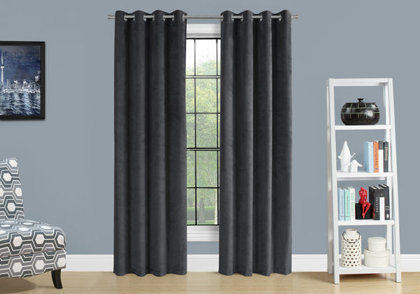 Monarch Specialties Curtain Panel, 2pcs Set, 54"W X 84"L, Room Darkening, Grommet, Living Room, Bedroom, Kitchen, Grey Velvet, Contemporary, Modern Grey Polyester I 9823