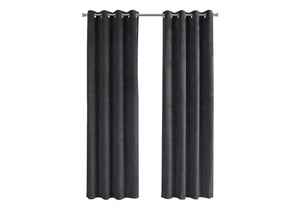 Monarch Specialties Curtain Panel, 2pcs Set, 54"W X 84"L, Room Darkening, Grommet, Living Room, Bedroom, Kitchen, Grey Velvet, Contemporary, Modern Grey Polyester I 9823