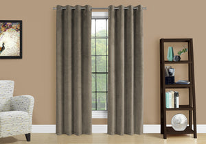 Monarch Specialties Curtain Panel, 2pcs Set, 54"W X 84"L, Room Darkening, Grommet, Living Room, Bedroom, Kitchen, Beige Velvet, Contemporary, Modern Taupe Polyester I 9826