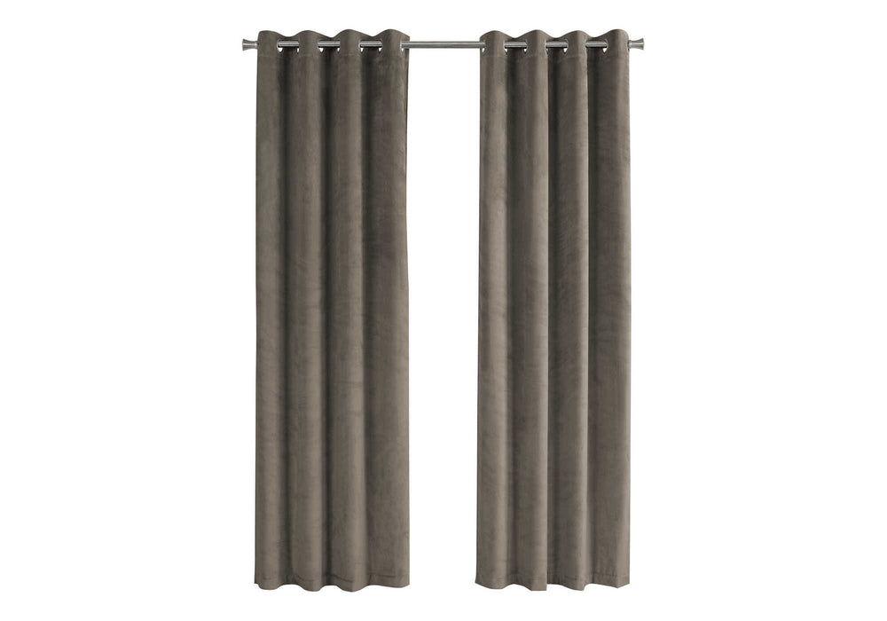 Monarch Specialties Curtain Panel, 2pcs Set, 54"W X 84"L, Room Darkening, Grommet, Living Room, Bedroom, Kitchen, Beige Velvet, Contemporary, Modern Taupe Polyester I 9826