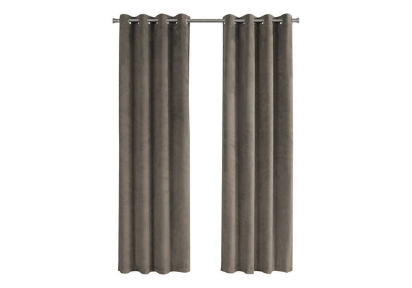 Monarch Specialties Curtain Panel, 2pcs Set, 54"W X 84"L, Room Darkening, Grommet, Living Room, Bedroom, Kitchen, Beige Velvet, Contemporary, Modern Taupe Polyester I 9826