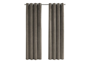 Monarch Specialties Curtain Panel, 2pcs Set, 54"W X 95"L, Room Darkening, Grommet, Living Room, Bedroom, Kitchen, Beige Velvet, Contemporary, Modern Taupe Polyester I 9827