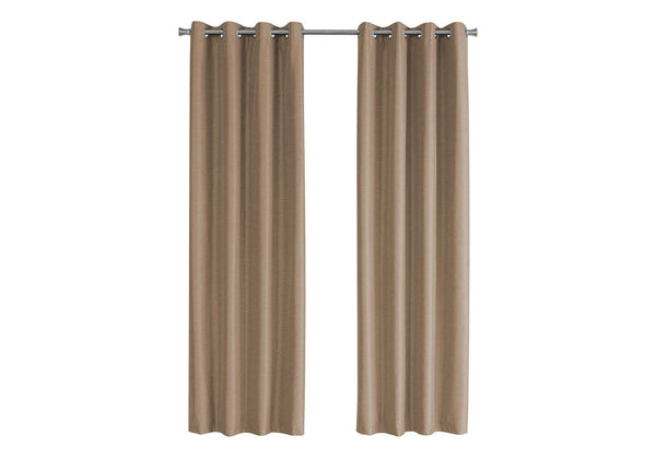 Monarch Specialties Curtain Panel, 2pcs Set, 54"W X 84"L, 100% Blackout, Grommet, Living Room, Bedroom, Kitchen, Brown Thermal Insulation Polyester, Contemporary, Modern Brown Polyester I 9838