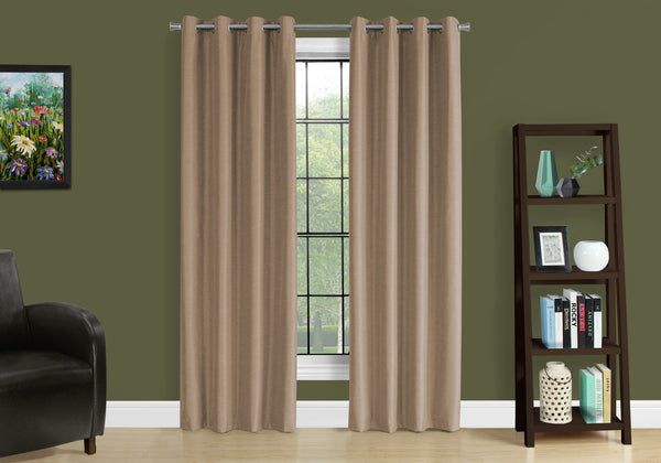 Monarch Specialties Curtain Panel, 2pcs Set, 54"W X 95"L, 100% Blackout, Grommet, Living Room, Bedroom, Kitchen, Brown Thermal Insulation Polyester, Contemporary, Modern Brown Polyester I 9839