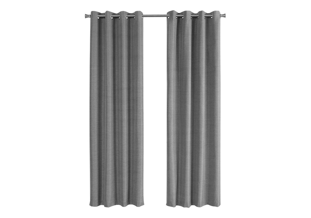 Monarch Specialties Curtain Panel, 2pcs Set, 54"W X 84"L, 100% Blackout, Grommet, Living Room, Bedroom, Kitchen, Grey Thermal Insulation Polyester, Contemporary, Modern Grey Polyester I 9841