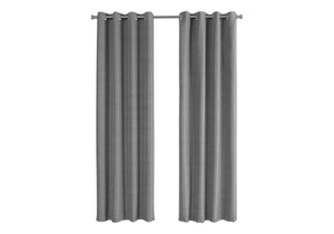 Monarch Specialties Curtain Panel, 2pcs Set, 54"W X 84"L, 100% Blackout, Grommet, Living Room, Bedroom, Kitchen, Grey Thermal Insulation Polyester, Contemporary, Modern Grey Polyester I 9841