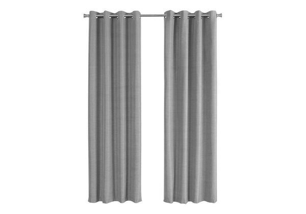 Monarch Specialties Curtain Panel, 2pcs Set, 54"W X 95"L, 100% Blackout, Grommet, Living Room, Bedroom, Kitchen, Grey Thermal Insulation Polyester, Contemporary, Modern Grey Polyester I 9842