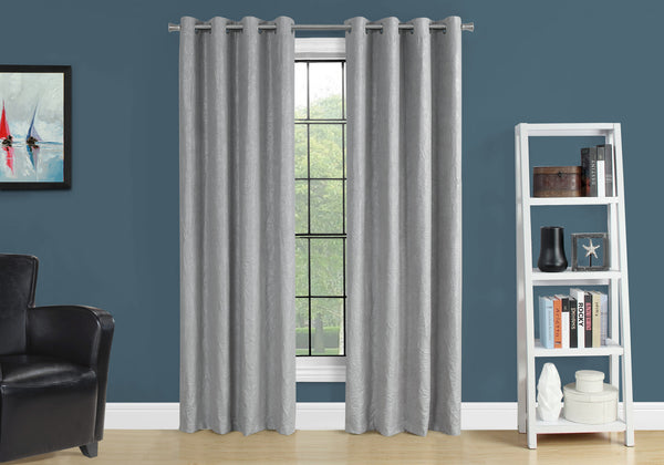 Monarch Specialties Curtain Panel, 2pcs Set, 54"W X 84"L, Room Darkening, Grommet, Living Room, Bedroom, Kitchen, Grey Micro Suede, Contemporary, Modern Silver Polyester I 9844