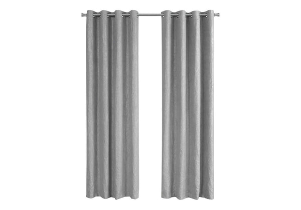 Monarch Specialties Curtain Panel, 2pcs Set, 54"W X 84"L, Room Darkening, Grommet, Living Room, Bedroom, Kitchen, Grey Micro Suede, Contemporary, Modern Silver Polyester I 9844