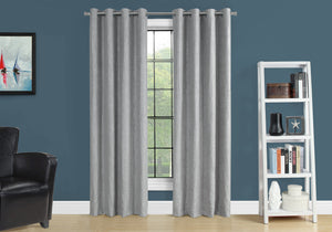 Monarch Specialties Curtain Panel, 2pcs Set, 54"W X 95"L, Room Darkening, Grommet, Living Room, Bedroom, Kitchen, Grey Micro Suede, Contemporary, Modern Silver Polyester I 9845