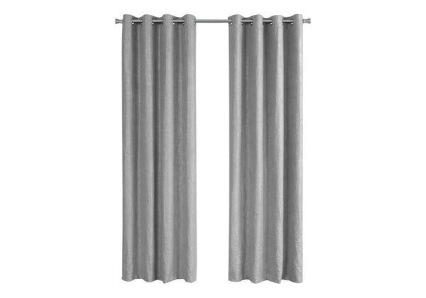 Monarch Specialties Curtain Panel, 2pcs Set, 54"W X 95"L, Room Darkening, Grommet, Living Room, Bedroom, Kitchen, Grey Micro Suede, Contemporary, Modern Silver Polyester I 9845