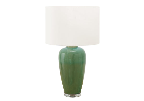 Monarch Specialties Lighting, 29"H Green Ceramic Table Lamp With Ivory Shade - Contemporary Style For Any Room Green,Ivory Ceramic,Metal,Polyester" I 9946