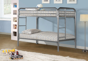 Monarch Specialties Bunk Bed, Twin Over Twin Metal Bunk Bed in Silver, Modern Design with Safety Guardrails for Kids Default Title  