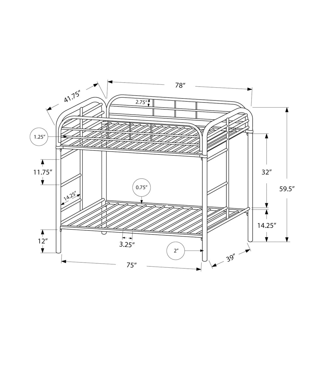 Monarch Specialties Bunk Bed, Twin Over Twin Metal Bunk Bed in Silver, Modern Design with Safety Guardrails for Kids Default Title  