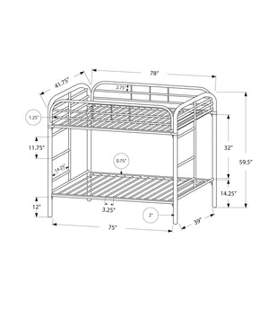 Monarch Specialties Bunk Bed, Twin Over Twin Metal Bunk Bed in Silver, Modern Design with Safety Guardrails for Kids Default Title  