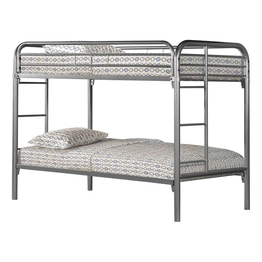 Monarch Specialties Bunk Bed, Twin Over Twin Metal Bunk Bed in Silver, Modern Design with Safety Guardrails for Kids Default Title  