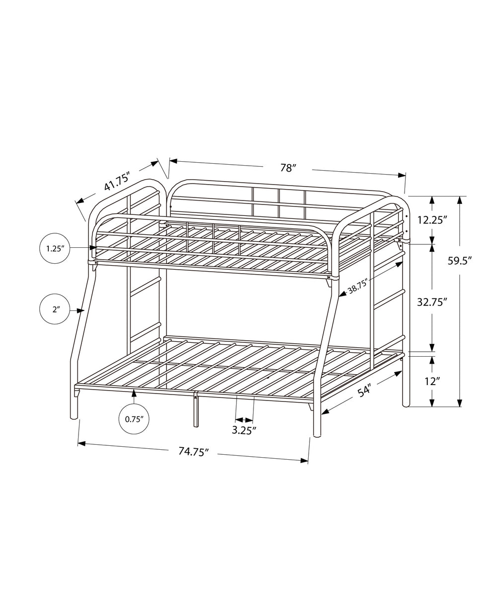 Monarch Specialties Bunk Bed Twin Over Full - Stylish Silver Metal Design with Guardrails for Kids' Safe Sleepovers Default Title  