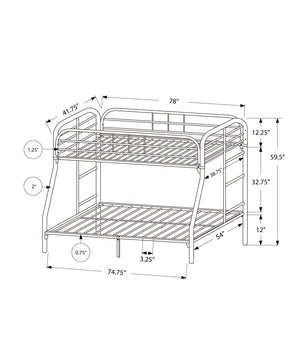 Monarch Specialties Bunk Bed Twin Over Full - Stylish Silver Metal Design with Guardrails for Kids' Safe Sleepovers Default Title  