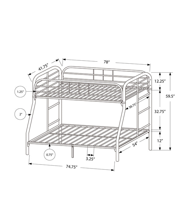 Monarch Specialties Bunk Bed Twin Over Full - Stylish Silver Metal Design with Guardrails for Kids' Safe Sleepovers Default Title  
