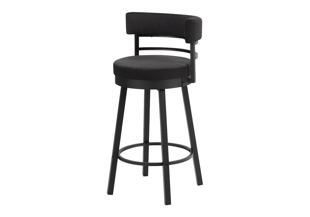 Monarch Specialties Barstool, Set of 2 Swivel Bar Height Padded Black Fabric Seat Modern Kitchen Counter I 2302