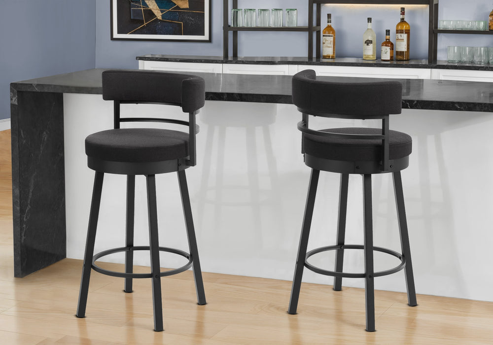 Monarch Specialties Barstool, Set of 2 Swivel Bar Height Padded Black Fabric Seat Modern Kitchen Counter I 2302